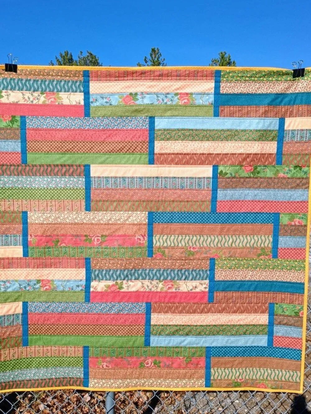 BN COTTON JELLY ROLL QUILT UNIQUE DESIGN BROWN BRICK BLUE GREEN TEAL